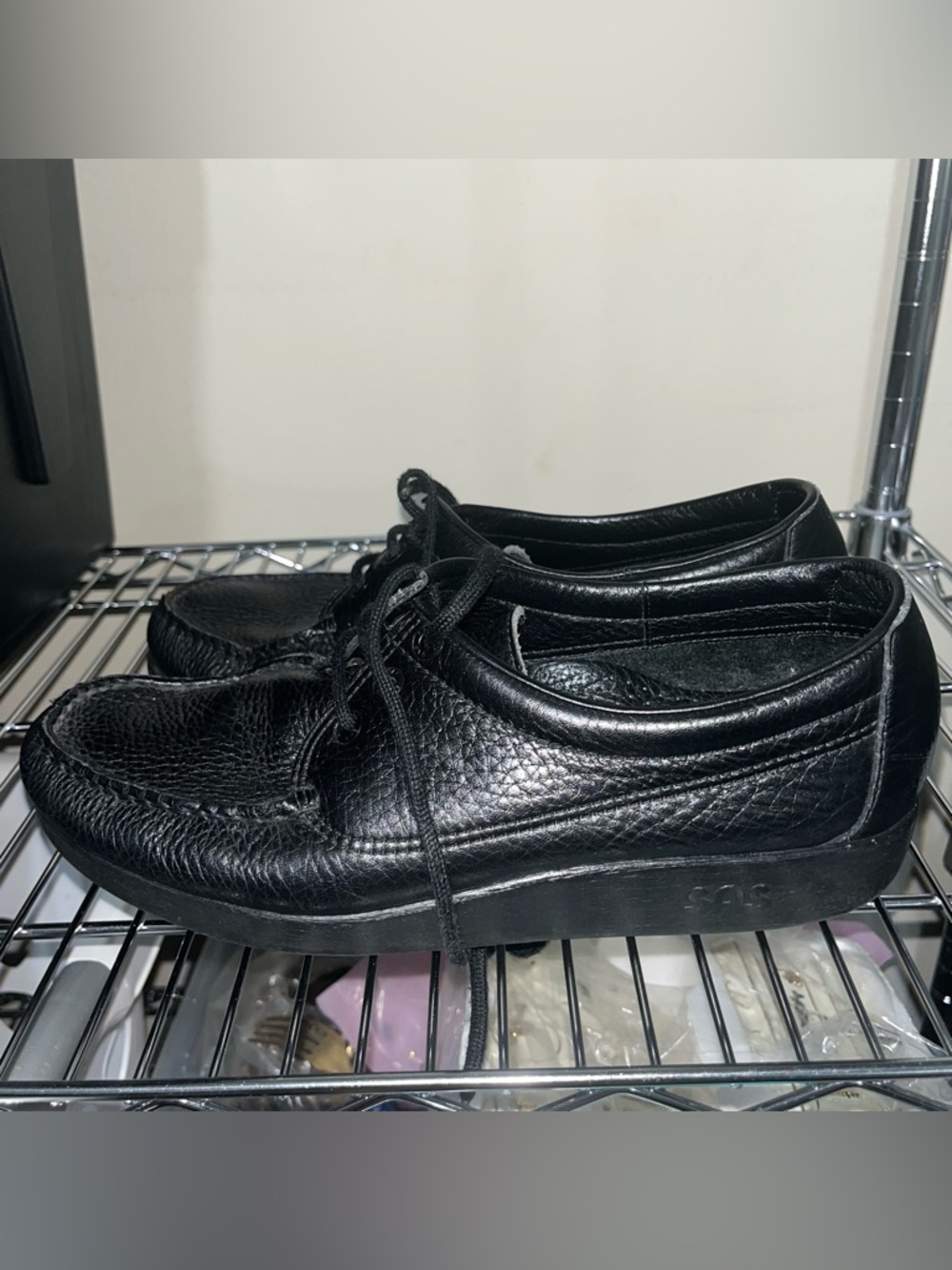 SAS Black Textured Leather Moc Toe Lace-Up Slip-On Loafers